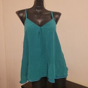 100% SILK Teal Green Women's Top XS-S